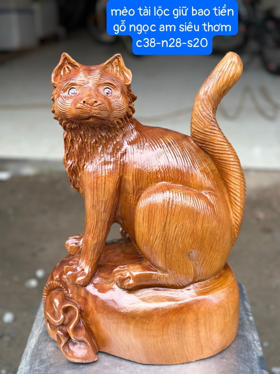 Tượng Mèo Ngồi Bao Tiền - Gỗ Ngọc Am Thơm Ngát
