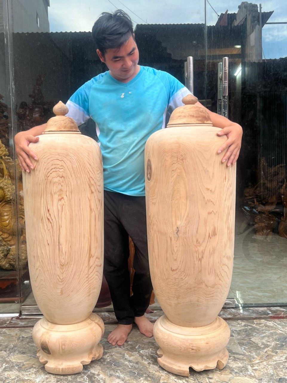 Cặp Chum Gỗ Ngọc Am Thơm Nức Liền Khối
