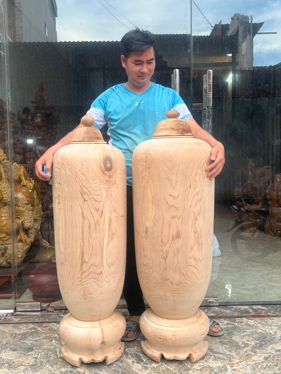 Cặp Chum Gỗ Ngọc Am Thơm Nức Liền Khối