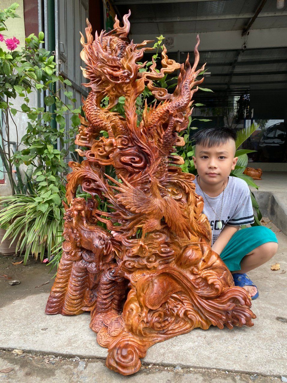 Tứ Linh (Long Lân Quy Phụng) gỗ hương Việt