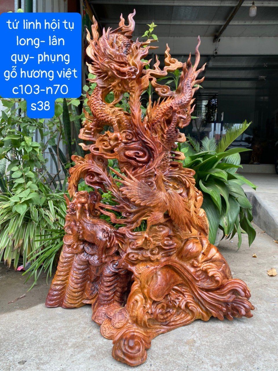 Tứ Linh (Long Lân Quy Phụng) gỗ hương Việt