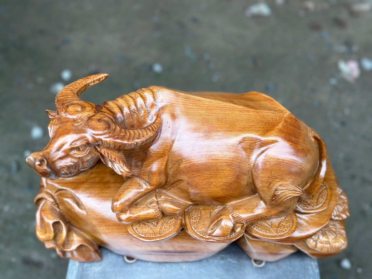 Trâu Nằm Thong Thả An Nhàn gỗ ngọc am