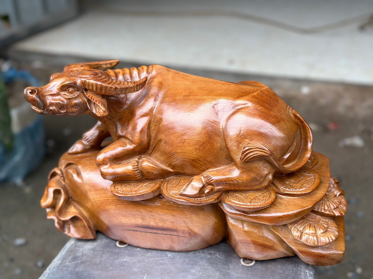 Trâu Nằm Thong Thả An Nhàn gỗ ngọc am