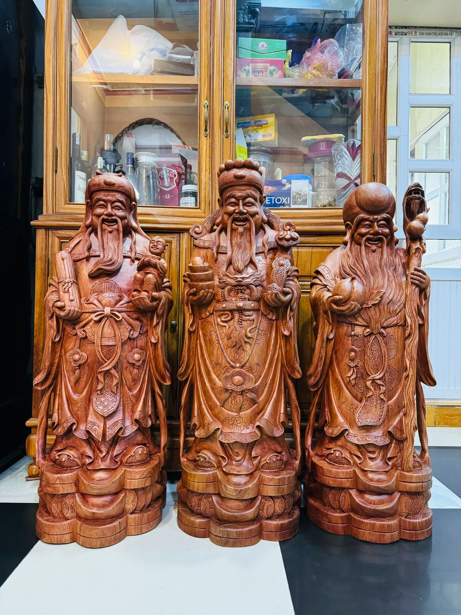Phúc Lộc Thọ gỗ hương đá hộp