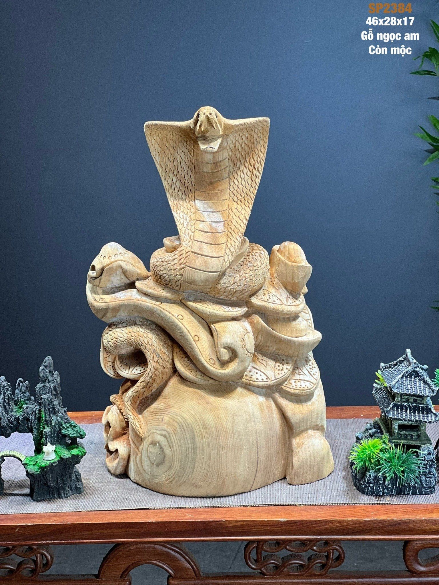 Rắn Ngự Bao Tiền Tài Lộc gỗ ngọc am
