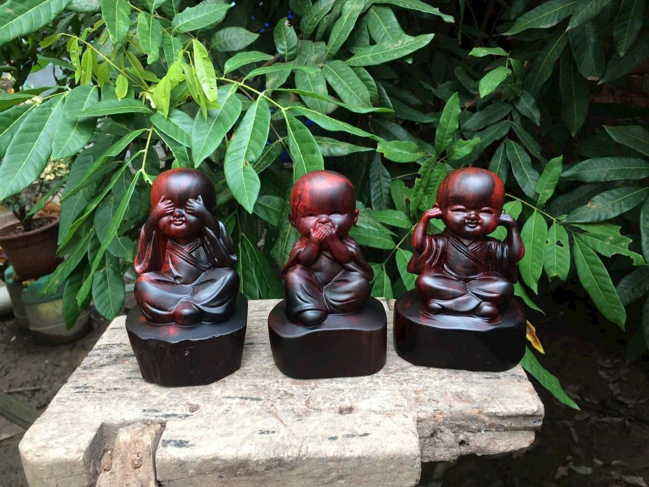 Tượng Tam Không Gỗ Trắc Đỏ Đen