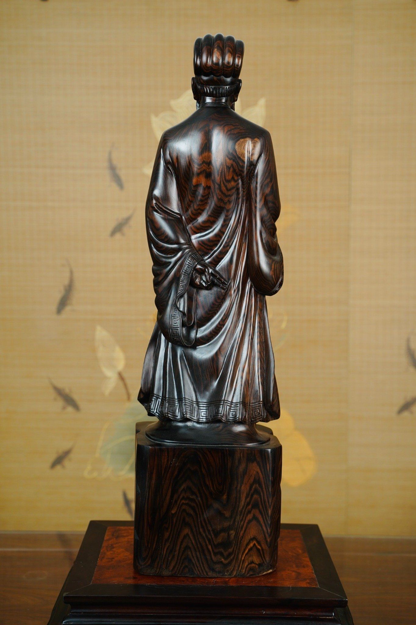 Khổng Minh - Tượng Gỗ Mun Hoa Liền Khối