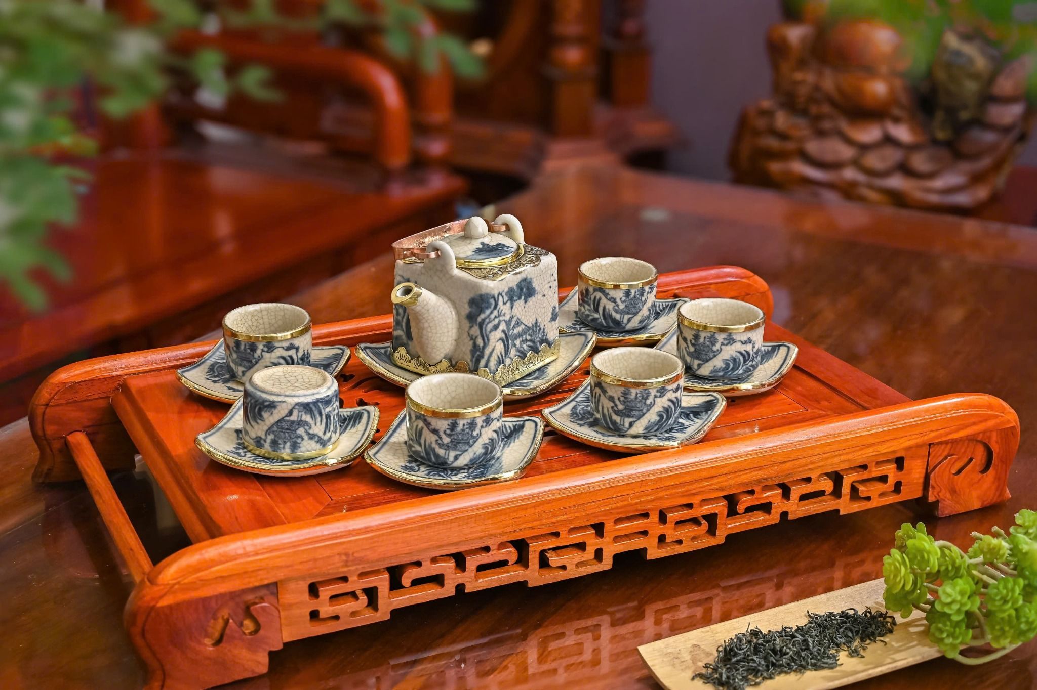 Bộ Ấm Vuông Men rạn Thanh Lịch