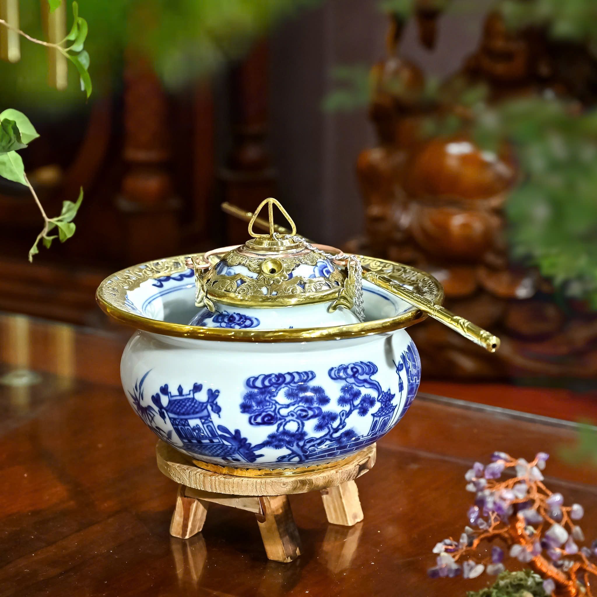 Bộ điếu bát men lam
