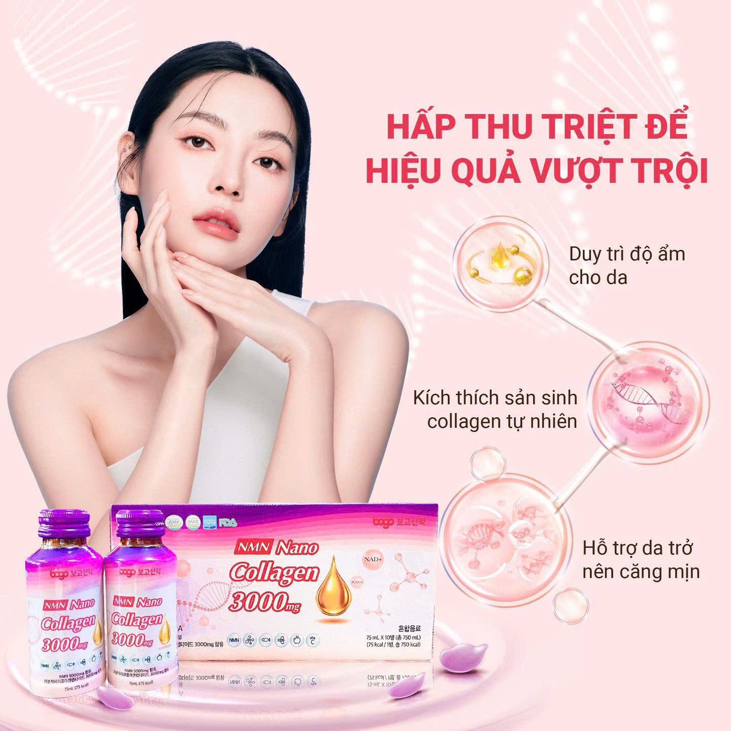 Nước Uống NMN Nano Collagen 3000 MG – Làn Da Căng Mịn, Níu Giữ Tuổi Thanh Xuân
