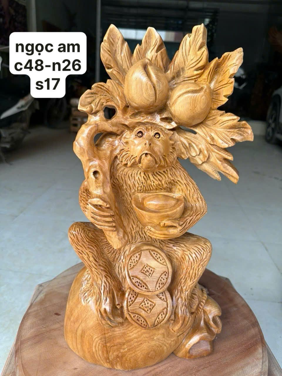 Khỉ Ngồi Ôm Đào Tiên Gỗ Ngọc Am