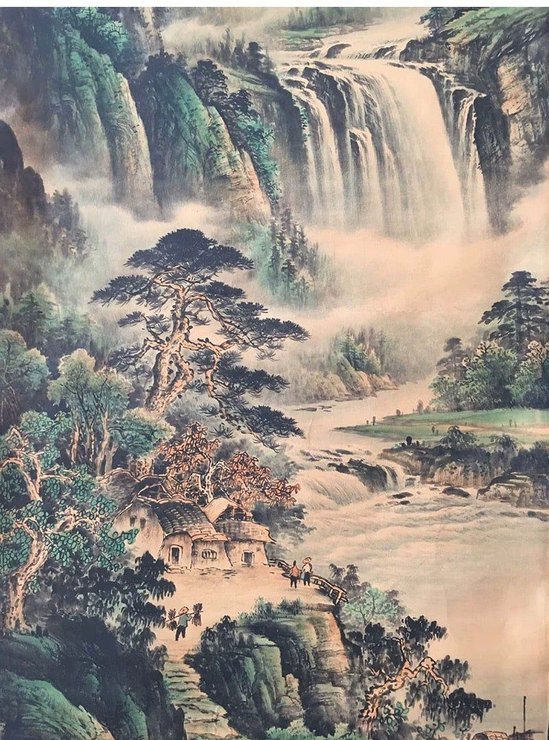 Tranh Phong Cảnh Cổ Giấy Gạo Cũ Khung Gỗ