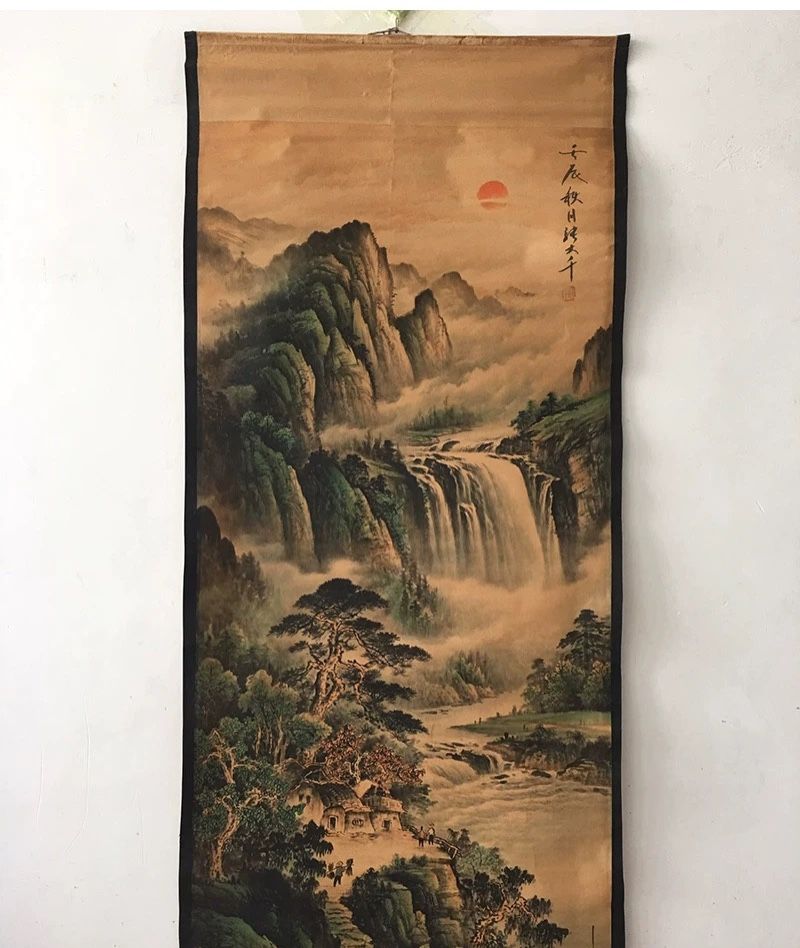 Tranh Phong Cảnh Cổ Giấy Gạo Cũ Khung Gỗ