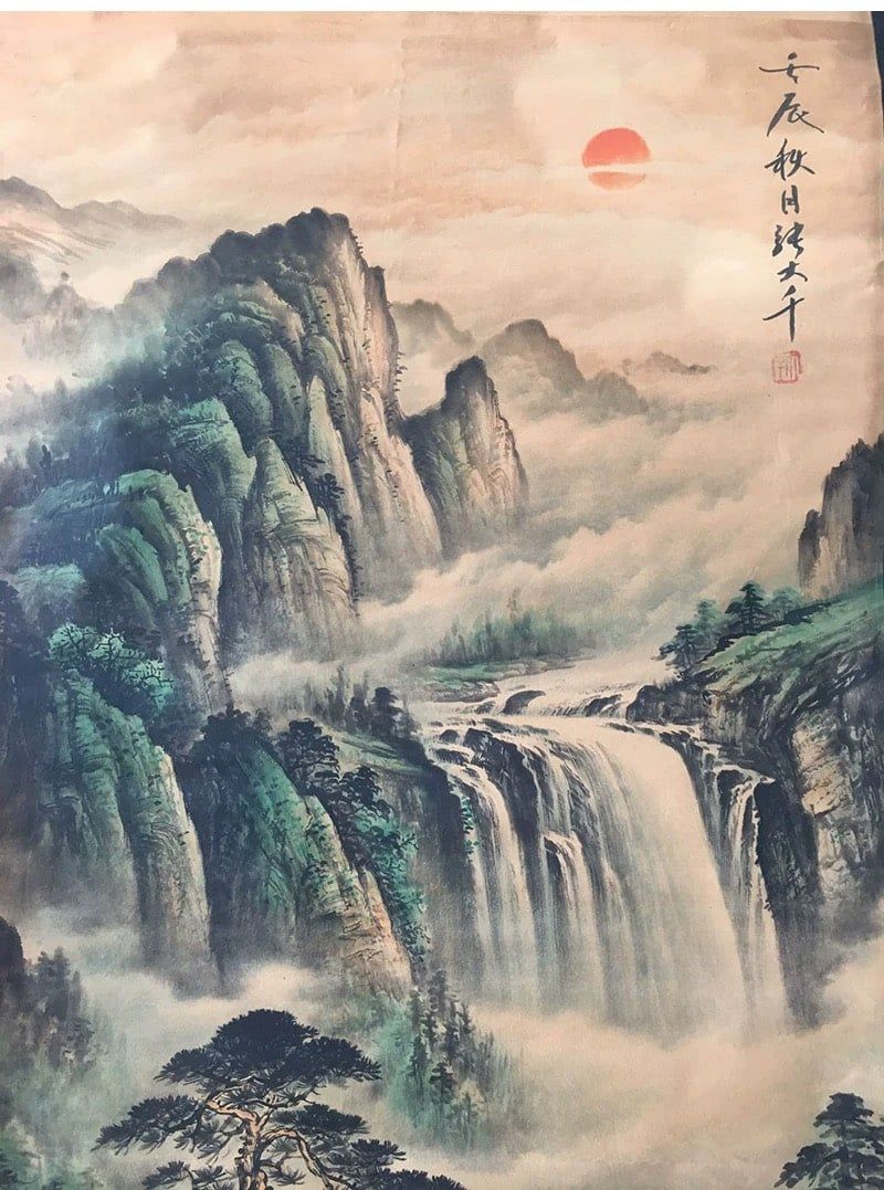 Tranh Phong Cảnh Cổ Giấy Gạo Cũ Khung Gỗ