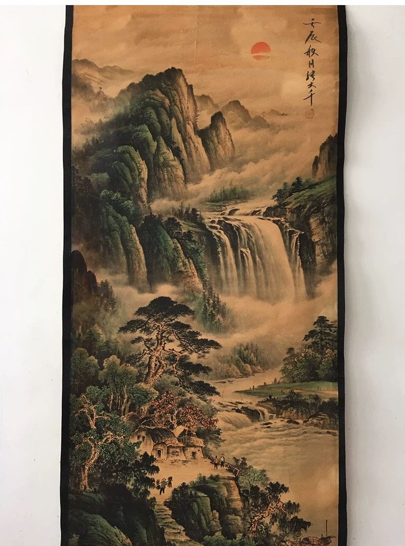 Tranh Phong Cảnh Cổ Giấy Gạo Cũ Khung Gỗ