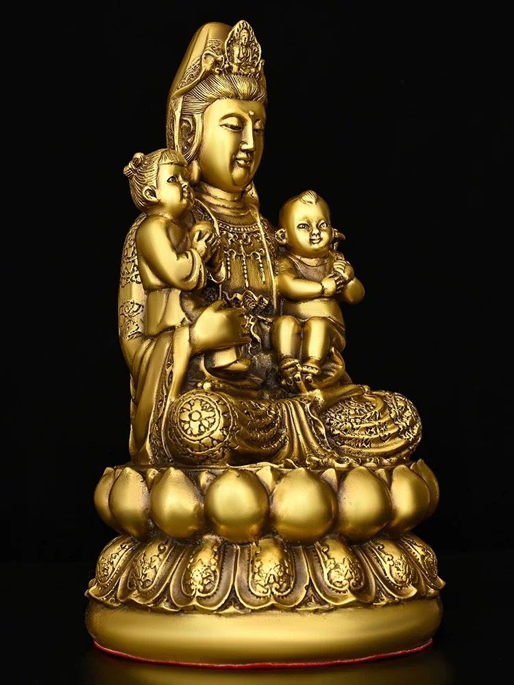Tượng Quan Âm và 2 đứa trẻ bằng đồng