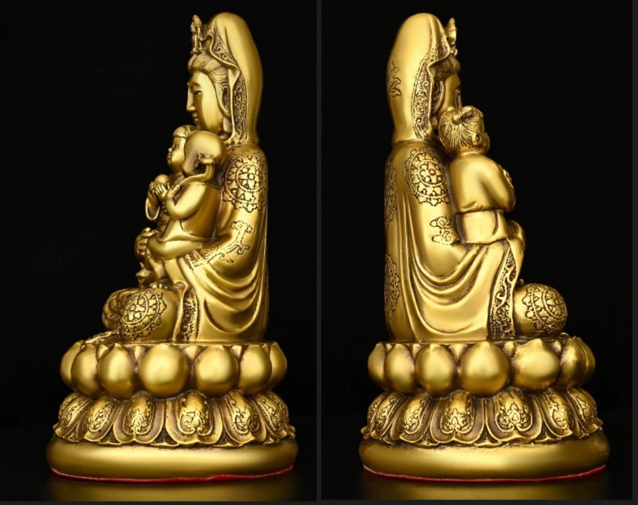 Tượng Quan Âm và 2 đứa trẻ bằng đồng