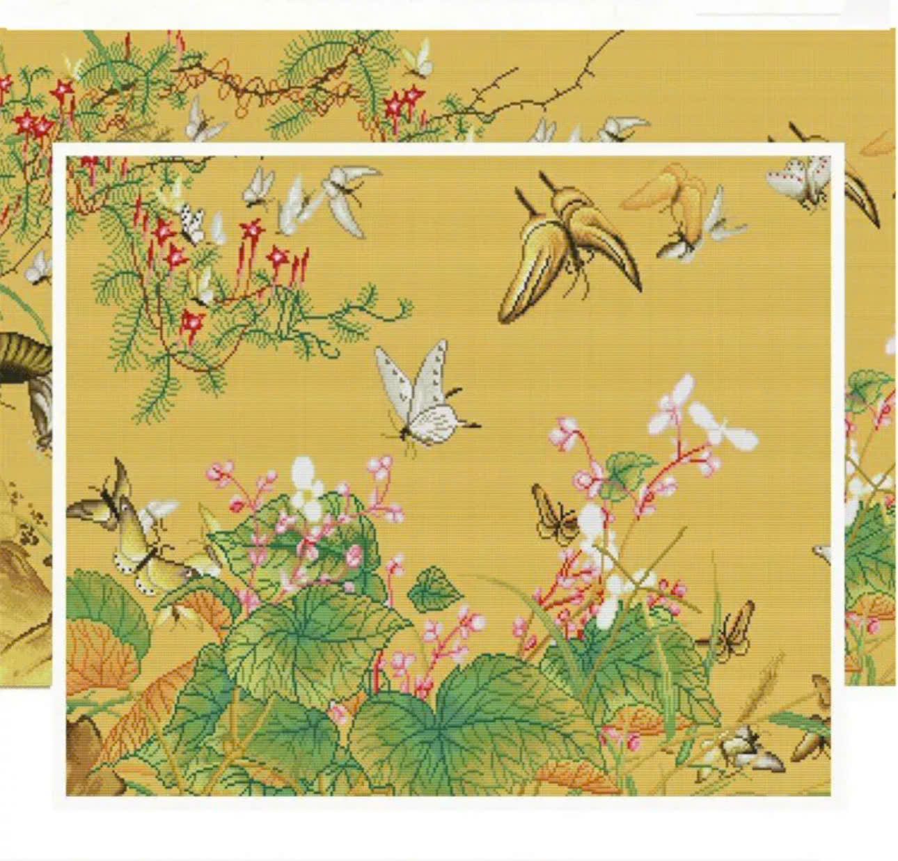 Tranh thêu chữ thập trăm con bướm