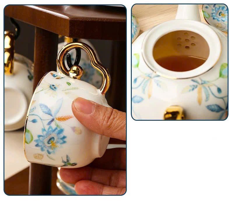 Bộ ấm chén trà hoa xanh sang trọng