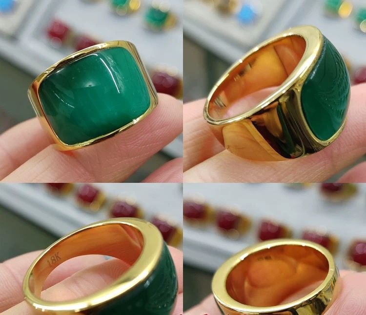 Nhẫn đá xanh Chất liệu đá mắt mèo + mạ đồng 18K