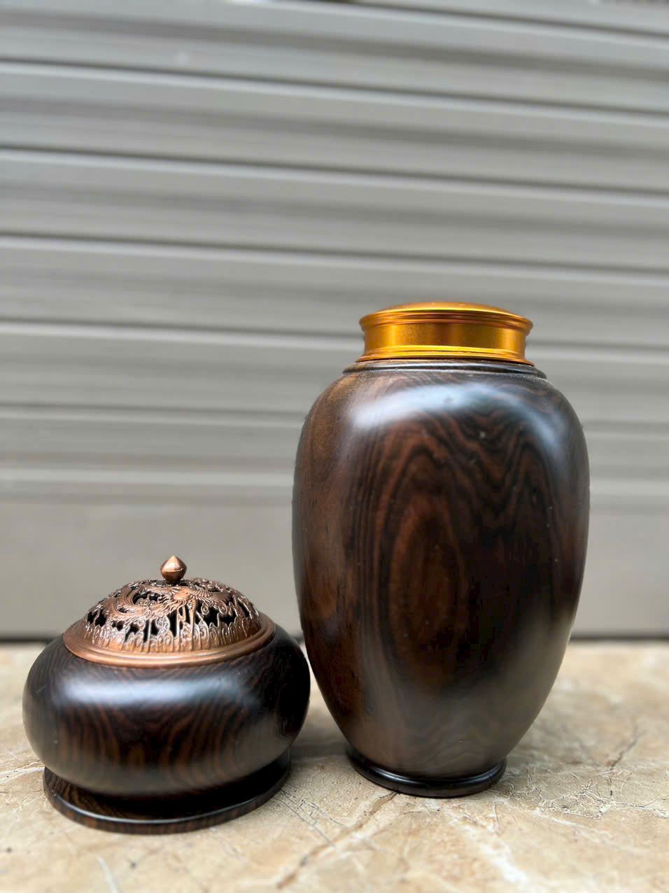 Bộ Hộp Chè và Lư Xông Trầm Gỗ Mun