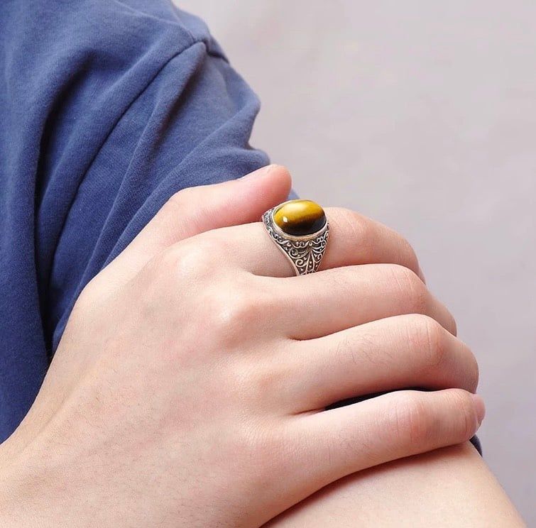 Nhẫn bạc nam cao cấp Chất liệu bạc 925 + đá mắt hổ