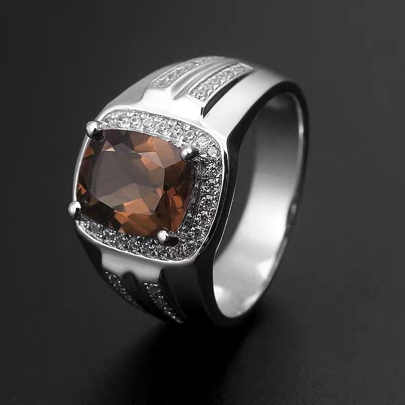 Nhẫn nam bạc 925 mạ vàng tự nhiên Chất liệu: Bạc 925, mạ bạch kim và dát khoảng 2,5 carat tinh thể trà tự nhiên