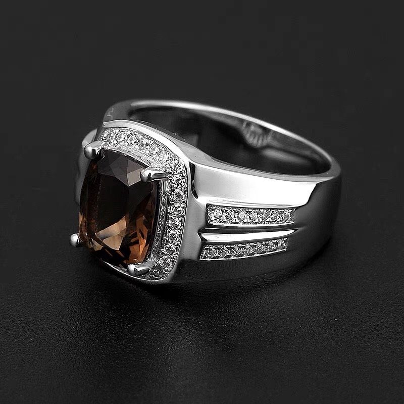 Nhẫn nam bạc 925 mạ vàng tự nhiên Chất liệu: Bạc 925, mạ bạch kim và dát khoảng 2,5 carat tinh thể trà tự nhiên