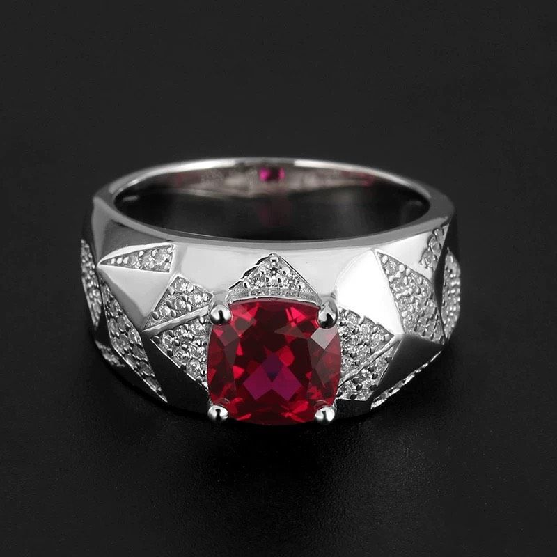 Nhẫn đính đá sang trọng Chất liệu đá ruby + bạc 925
