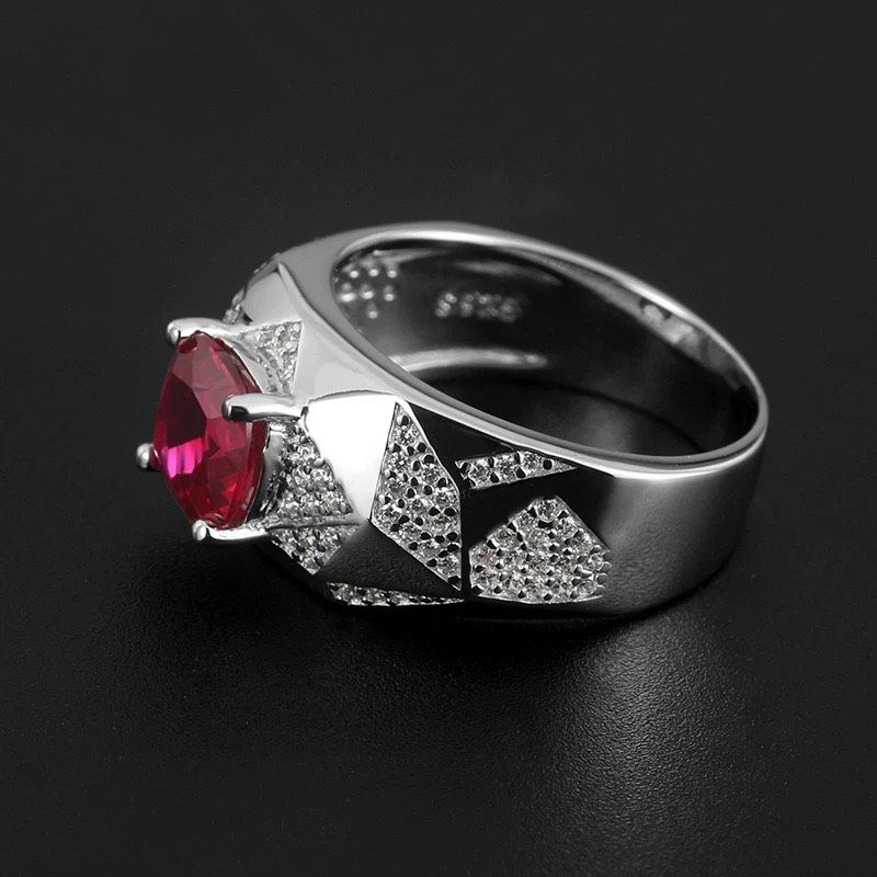 Nhẫn đính đá sang trọng Chất liệu đá ruby + bạc 925