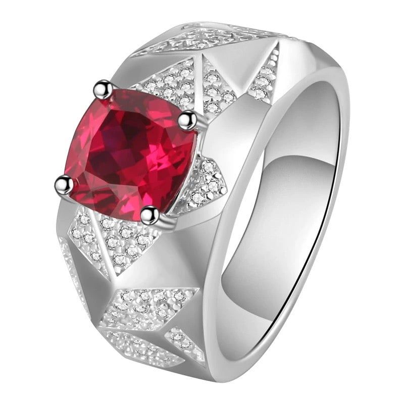 Nhẫn đính đá sang trọng Chất liệu đá ruby + bạc 925
