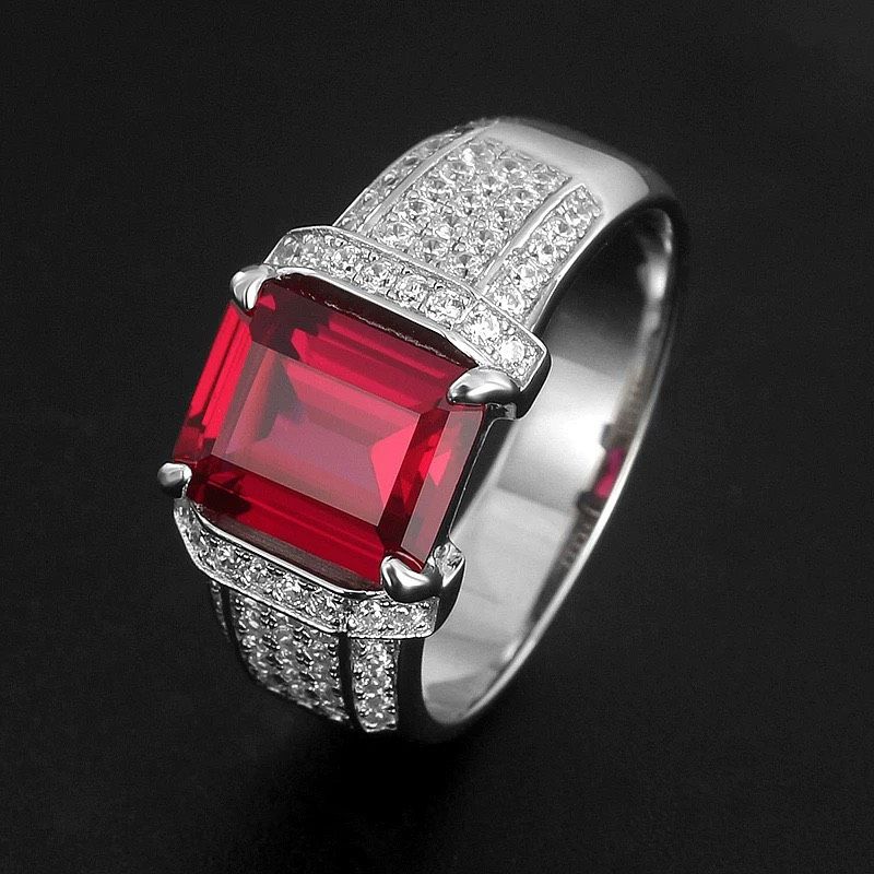 Nhẫn đính đá sang trọng Chất liệu đá ruby + bạc 925