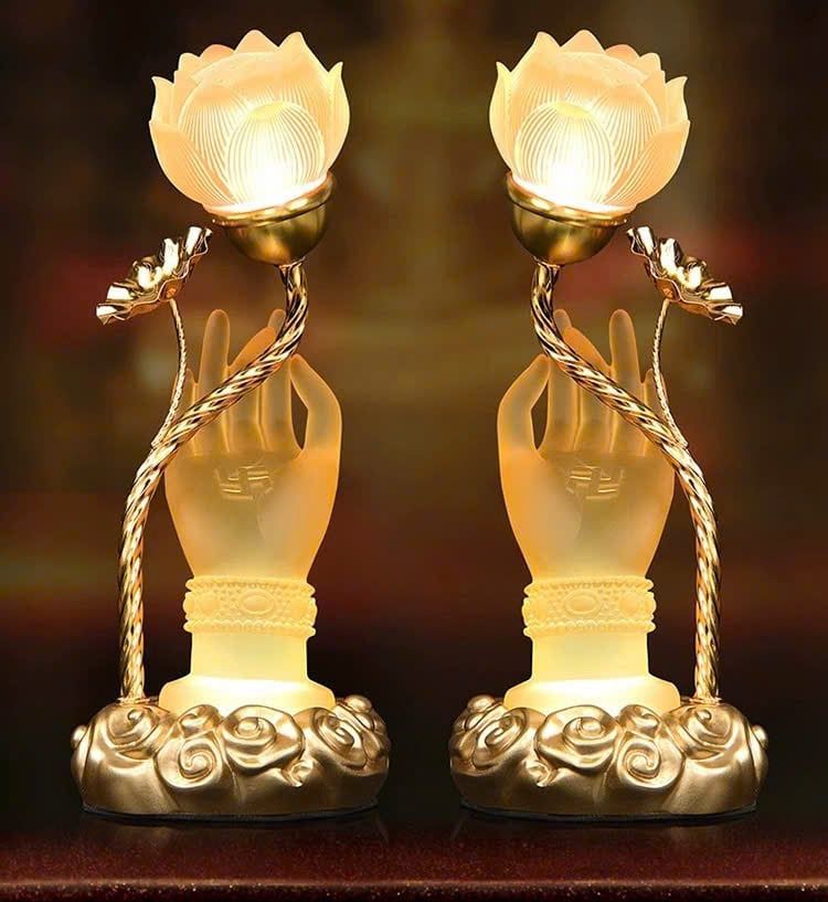 Đèn lồng hoa sen tráng men hình Phật