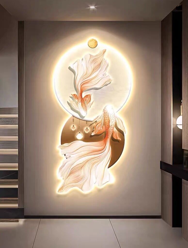 Tranh Trang Trí Phát Sáng Cá Koi Cao Cấp