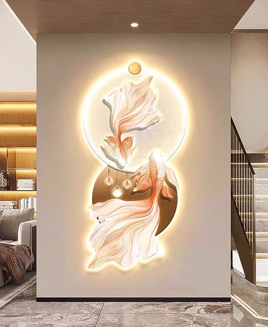 Tranh Trang Trí Phát Sáng Cá Koi Cao Cấp