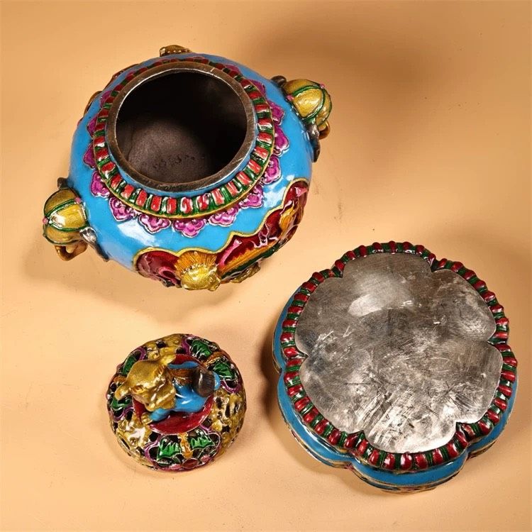 lư hương tai voi bằng đồng nguyên chất Cloisonné