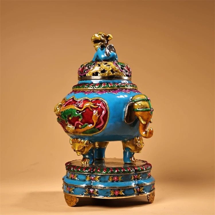 lư hương tai voi bằng đồng nguyên chất Cloisonné
