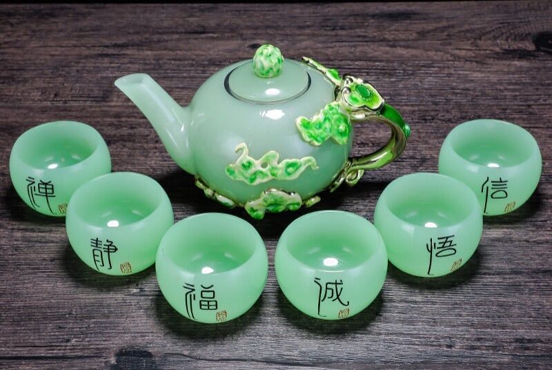 BỘ ẤM TRÀ SỨ TRÁNG MEN NGỌC XANH