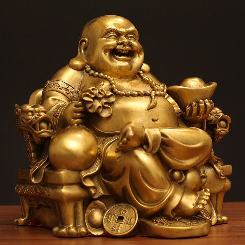 Tượng Phật Di Lặc Ngồi Ghế Rồng Đồng Trang Trí