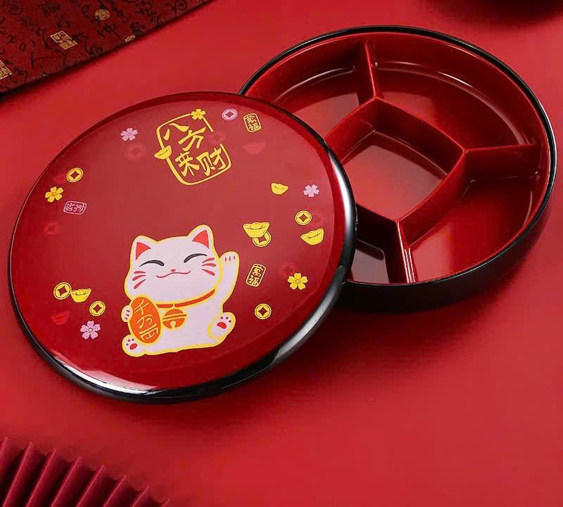 Hộp Bày Kẹo Tết Mèo May Mắn