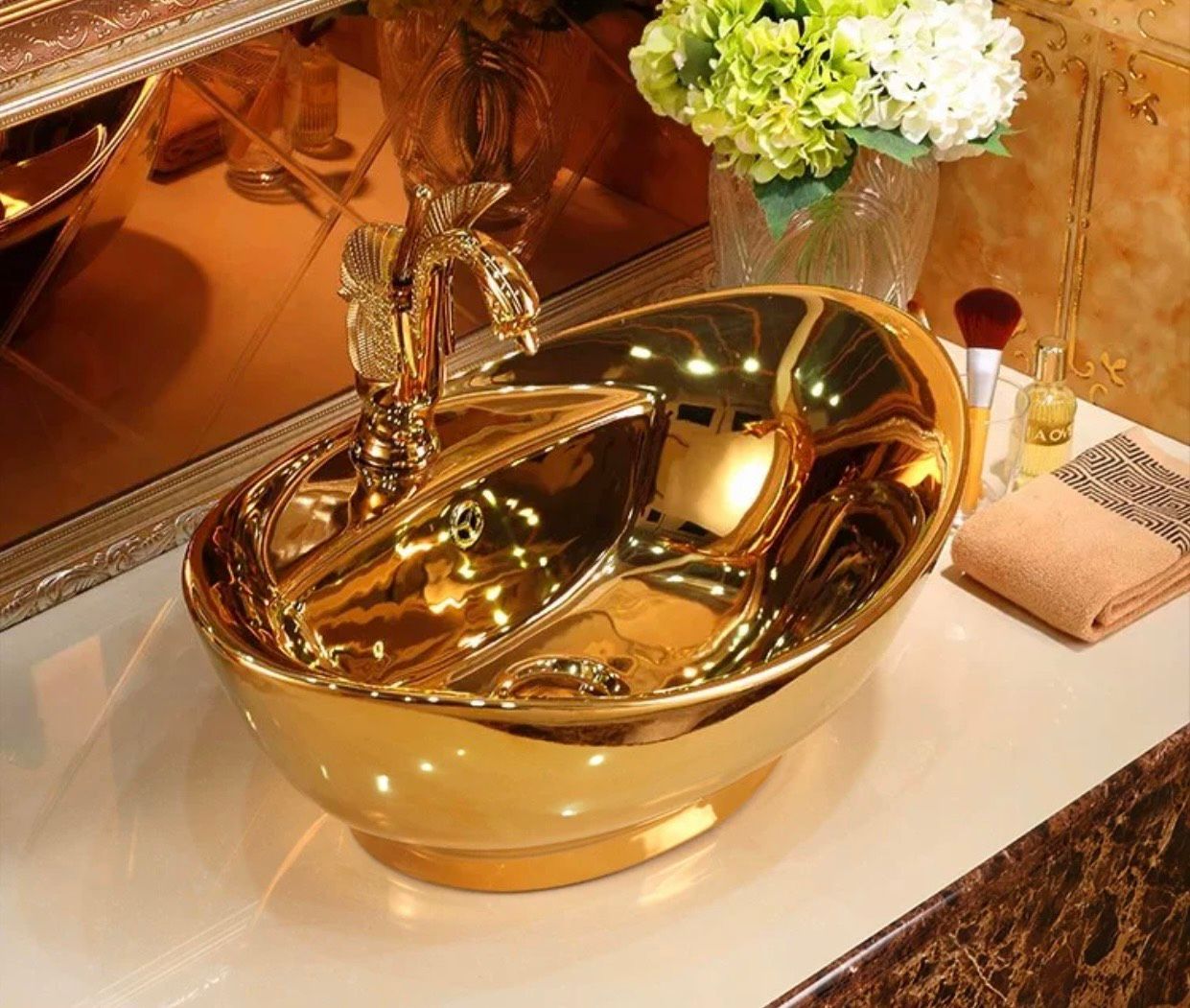CHẬU RỬA MẶT HÌNH THỎI VÀNG NGHỆ THUẬT CAO CẤP BK-ME-005100-VN-0085