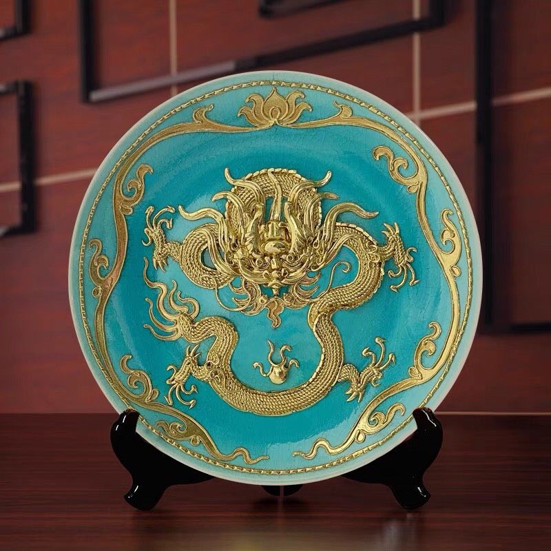 Đĩa Gốm Chạm Khắc Rồng Sơn Mài Cao Cấp BK-CE-003900-VN-0171