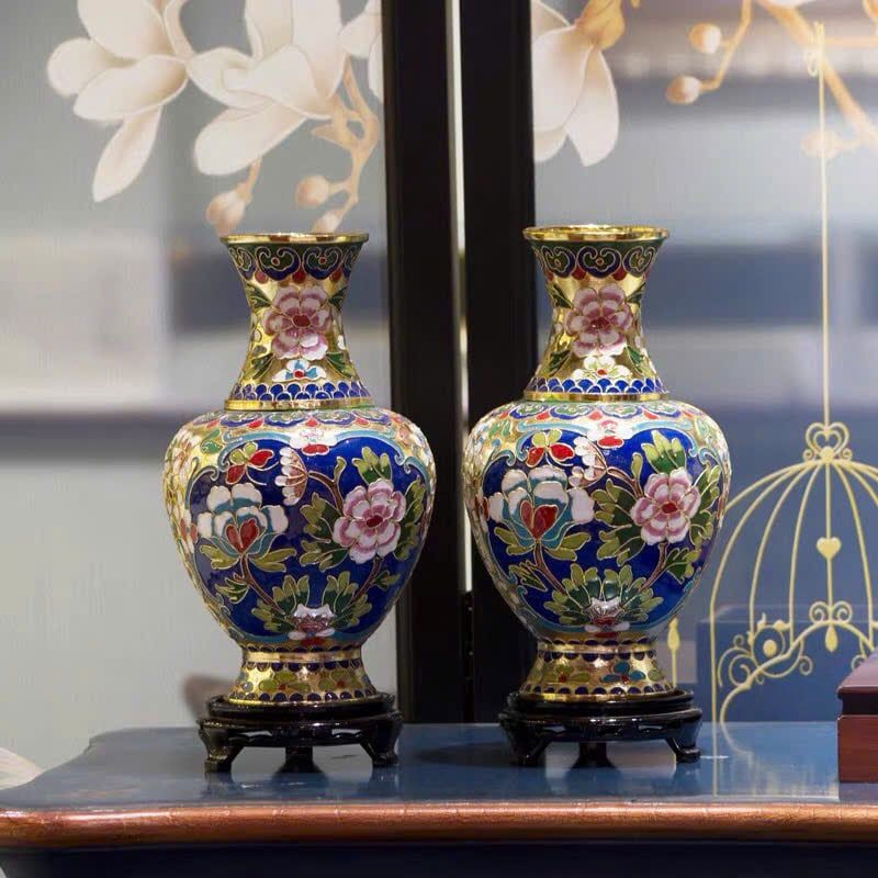 CẶP BÌNH HOA MẪU ĐƠN TRÁNG MEN CLOISONNÉ CAO CẤP BK-CE-001786-VN-0459
