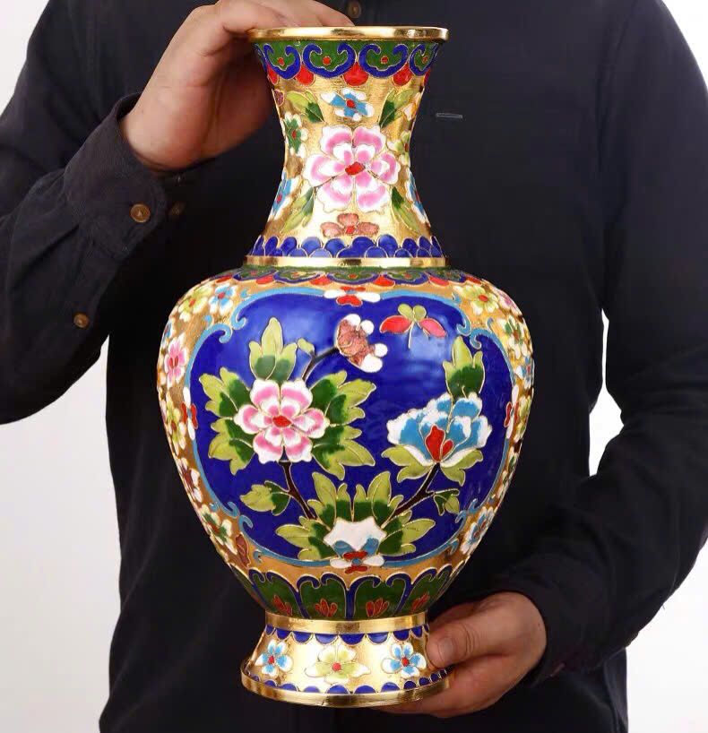 CẶP BÌNH HOA MẪU ĐƠN TRÁNG MEN CLOISONNÉ CAO CẤP BK-CE-001786-VN-0459