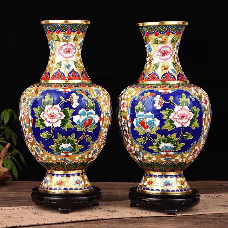 CẶP BÌNH HOA MẪU ĐƠN TRÁNG MEN CLOISONNÉ CAO CẤP BK-CE-001786-VN-0459