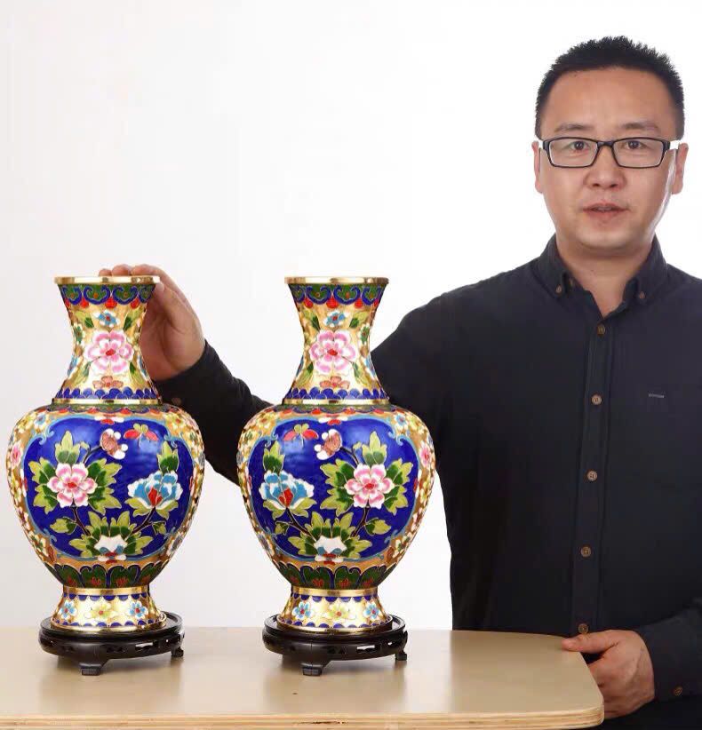 CẶP BÌNH HOA MẪU ĐƠN TRÁNG MEN CLOISONNÉ CAO CẤP BK-CE-001786-VN-0459