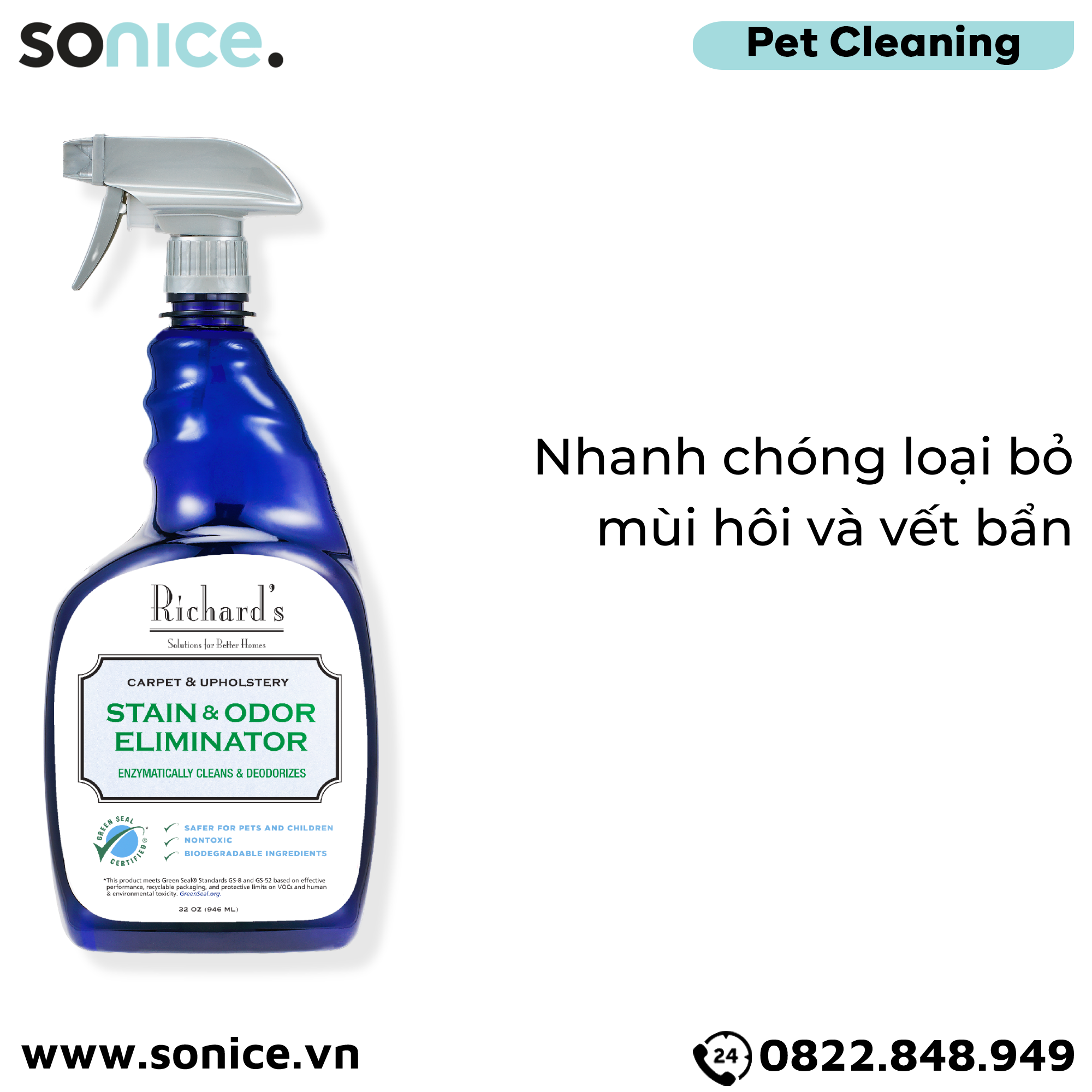 Xịt khử mùi vết bẩn Richard's Stain & Odor Eliminator Spray 946ml - Diệt khuẩn khử mùi vết bẩn SONICE.
