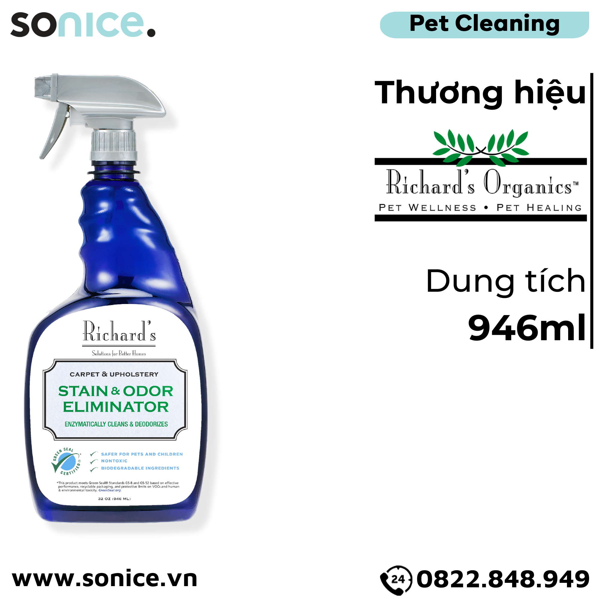 Xịt khử mùi vết bẩn Richard's Stain & Odor Eliminator Spray 946ml - Diệt khuẩn khử mùi vết bẩn SONICE.