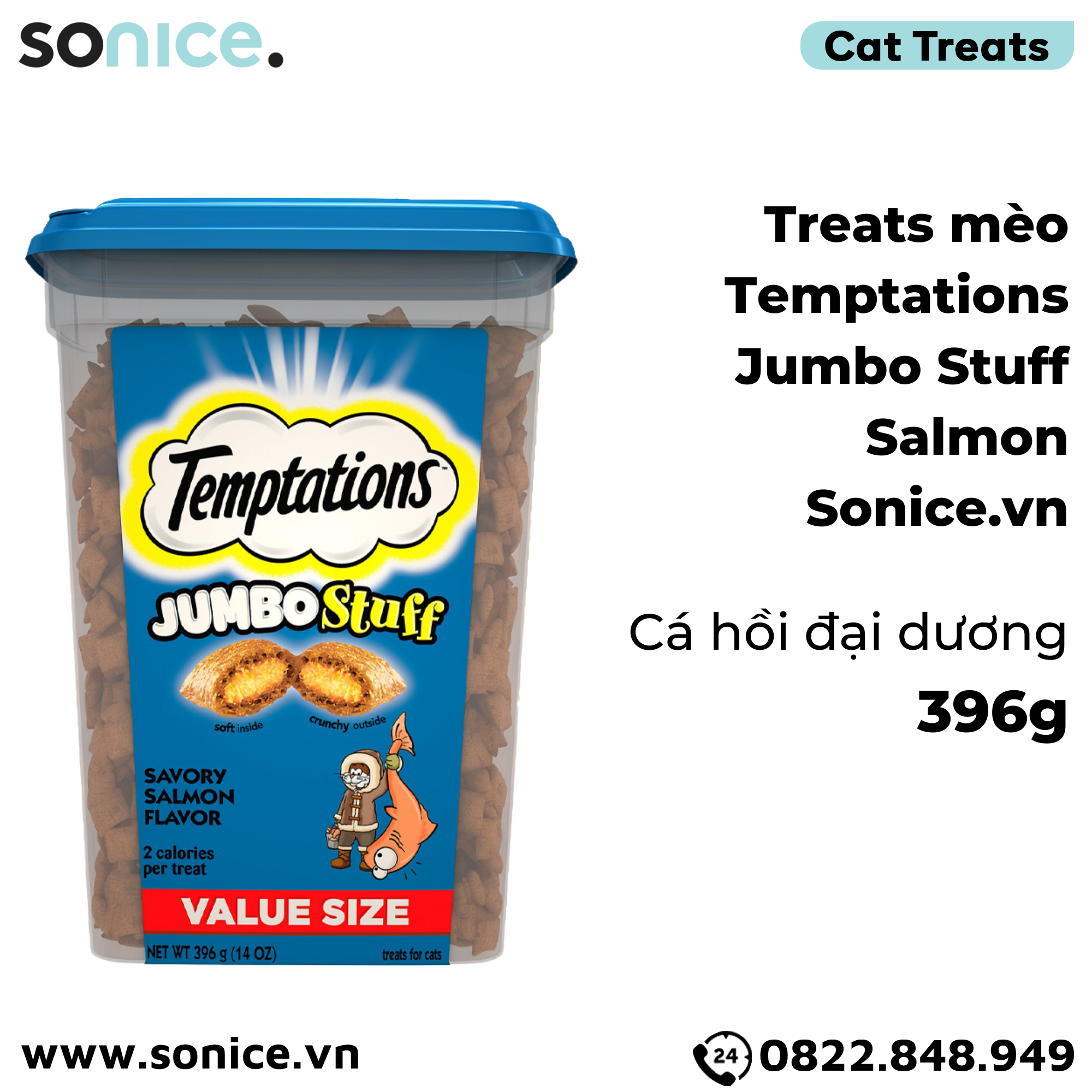 Treats mèo Temptations Jumbo Stuff Salmon 396g - Cá Hồi đại dương cat treats SONICE.