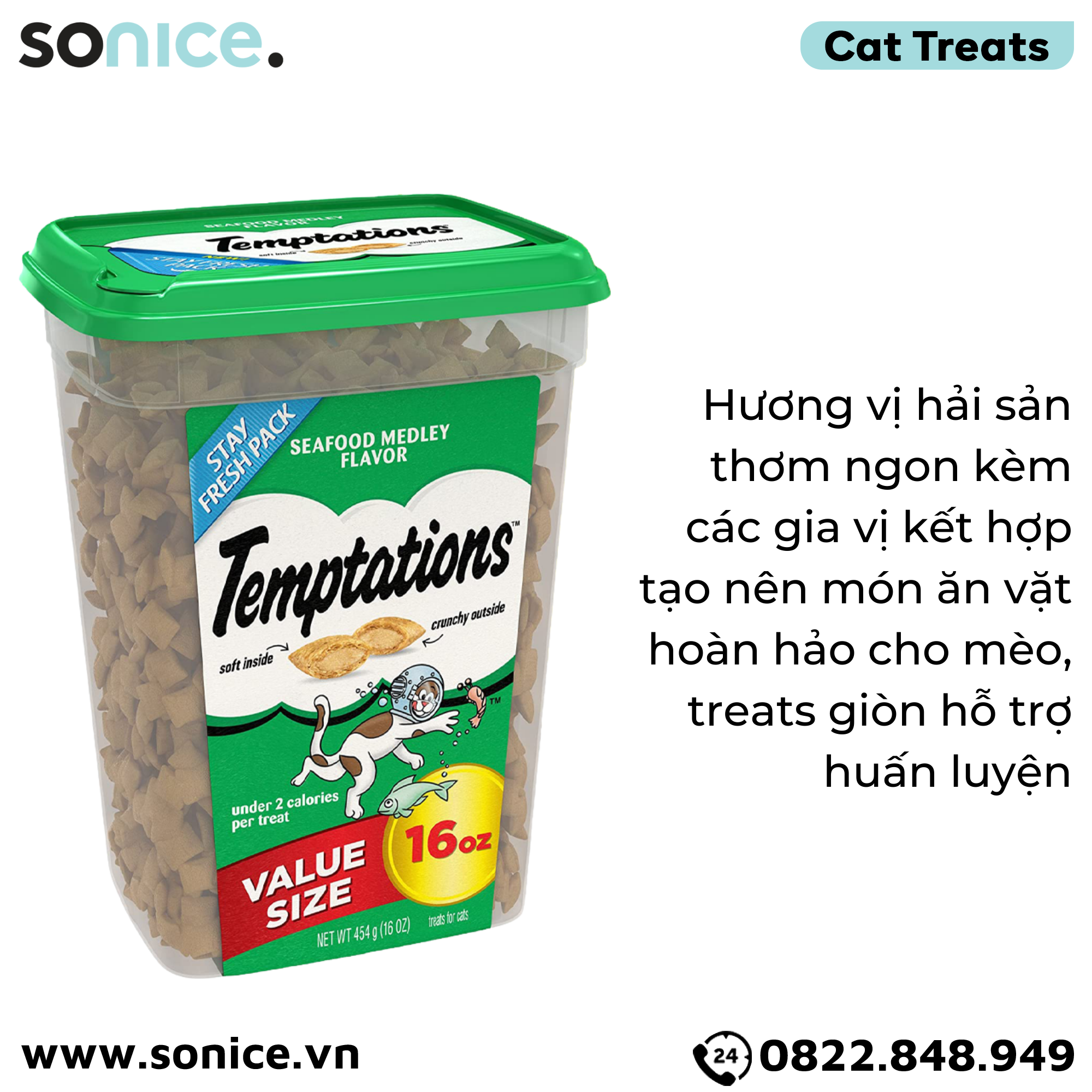 Treats mèo Temptations Tasty Seafood Medley 454g - vị hải sản cat treats SONICE.